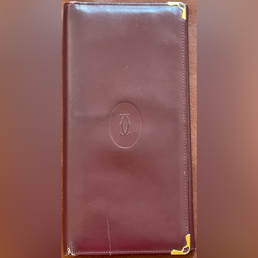 Cartier, Burgundy Leather Long Wallet with Gold Accents, Preloved 😻❤️✨